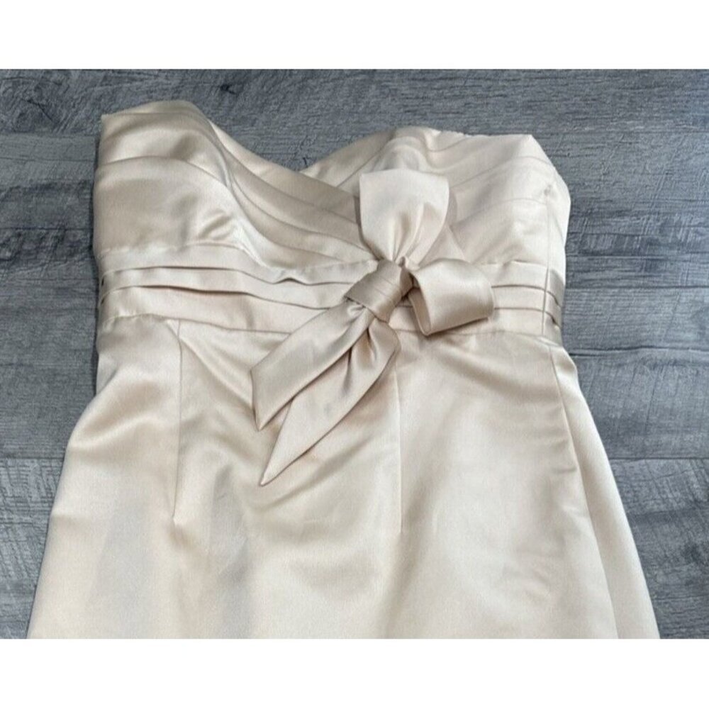 Alfred Angelo Strapless Dress Womens 10 Gold Bridesmaid Cocktail Mini Bow Lined - Picture 3 of 10